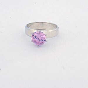 Estate Sterling Silver 925 Pink CZ Solitaire Engagement Promise Ring Sz 7, 4.06g